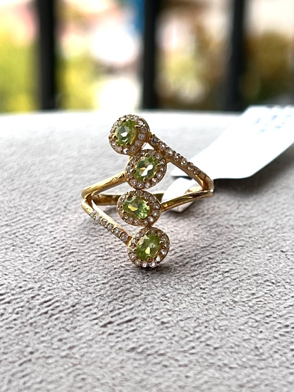 Gold Over Sterling Silver Stacked Peridot And White Topaz Ring Size 7